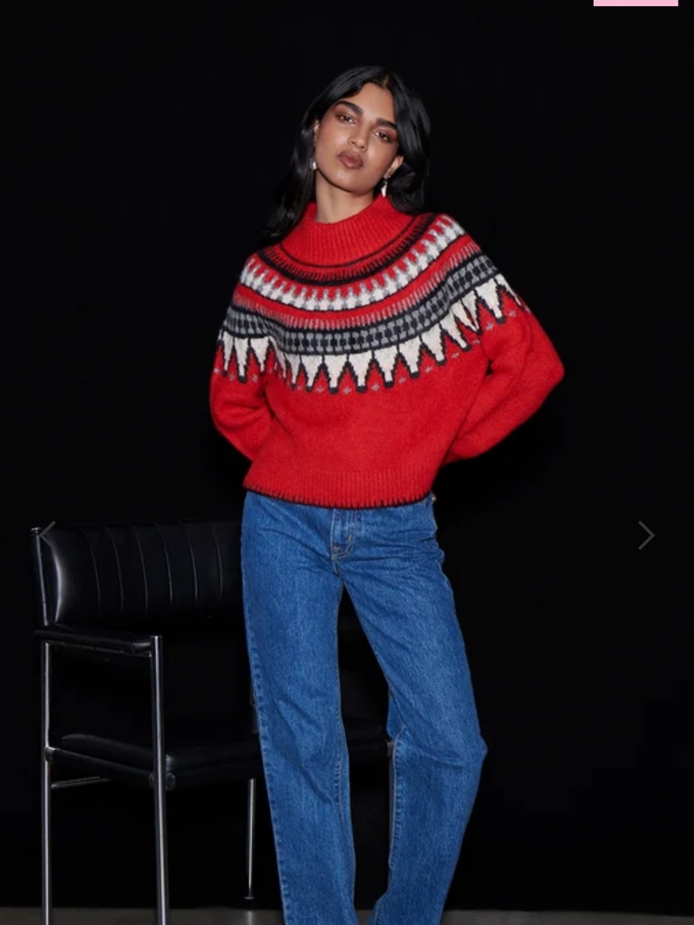 Saylor Ceylona Sweater in Red Holiday Fairisle - Size Medium